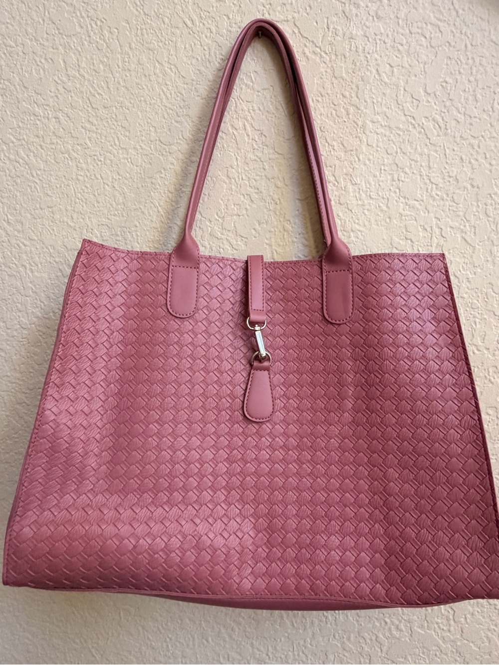 Women's Pink Woven Tote Bag